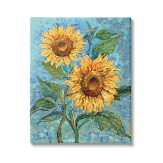 Stupell Industries Traditional Sunflowers on Blue Botanical & Floral Painting Gallery Wrapped Canvas Art Print Wall Art, 36 x 48