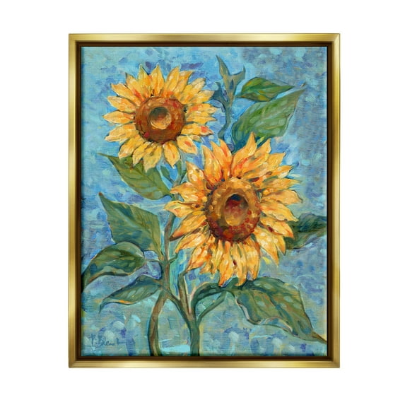 Stupell Industries Traditional Sunflowers on Blue Botanical & Floral Painting Gold Floater Framed Canvas Art Print Wall Art, 17 x 21