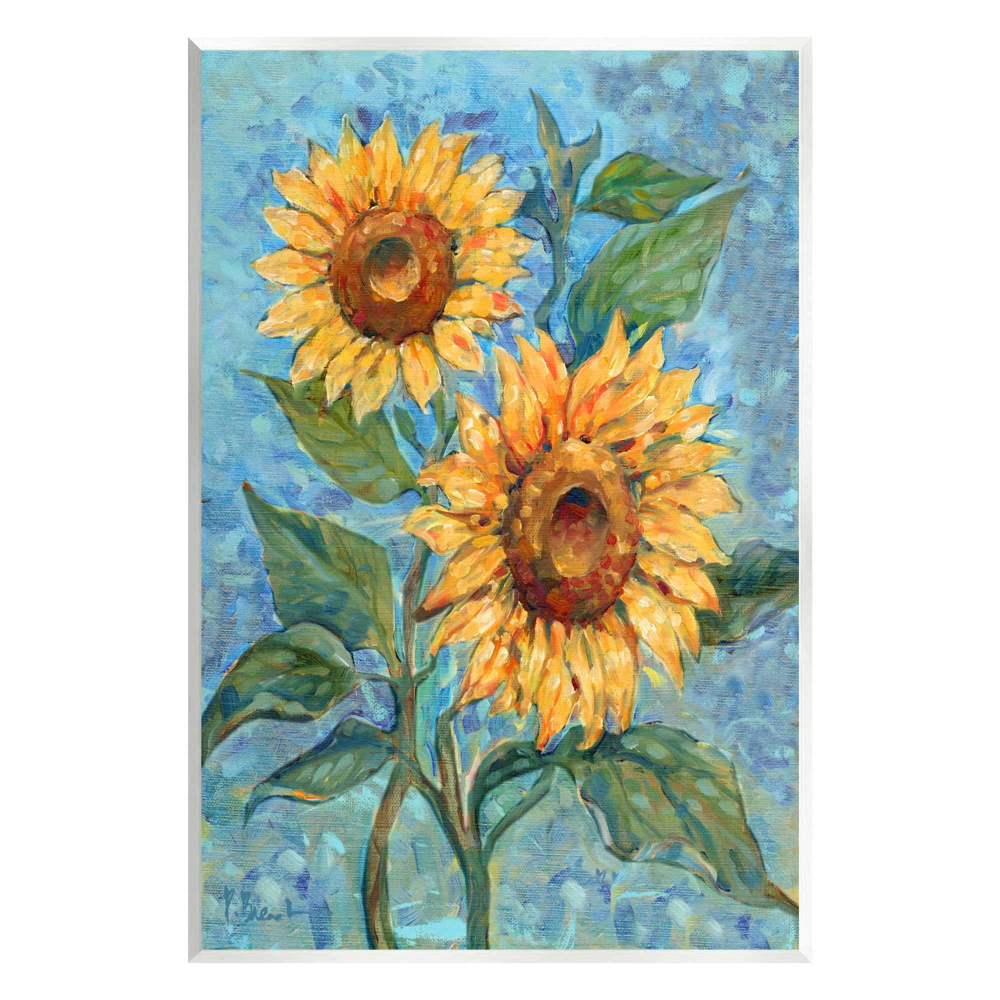 Stupell Industries Traditional Sunflowers on Blue Botanical & Floral Painting Unframed Art Print Wall Art, 13 x 19