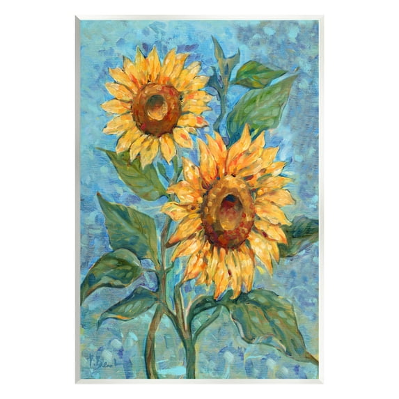 Stupell Industries Traditional Sunflowers on Blue Botanical & Floral Painting Unframed Art Print Wall Art, 13 x 19
