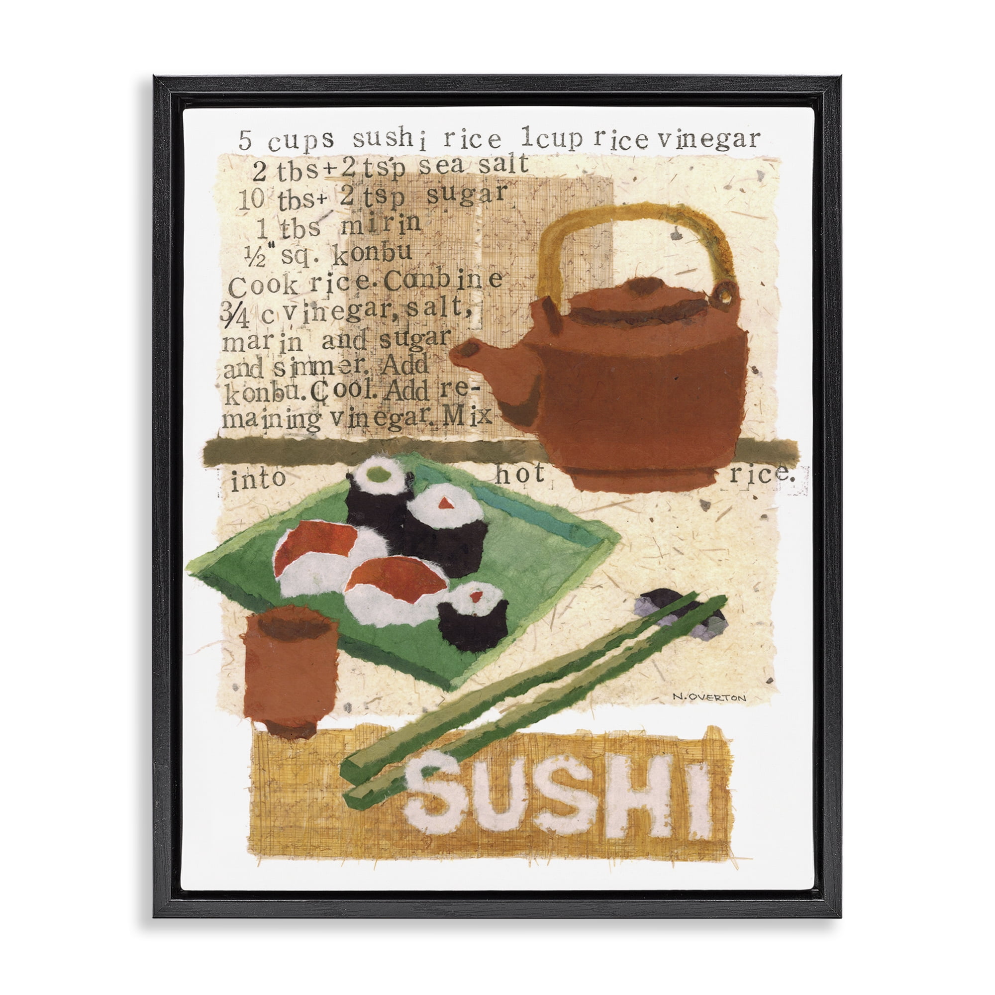 Stupell Industries Traditional Sushi Recipe Food & Beverage Painting Black Floater Framed Art Print Wall Art, 17 x 21