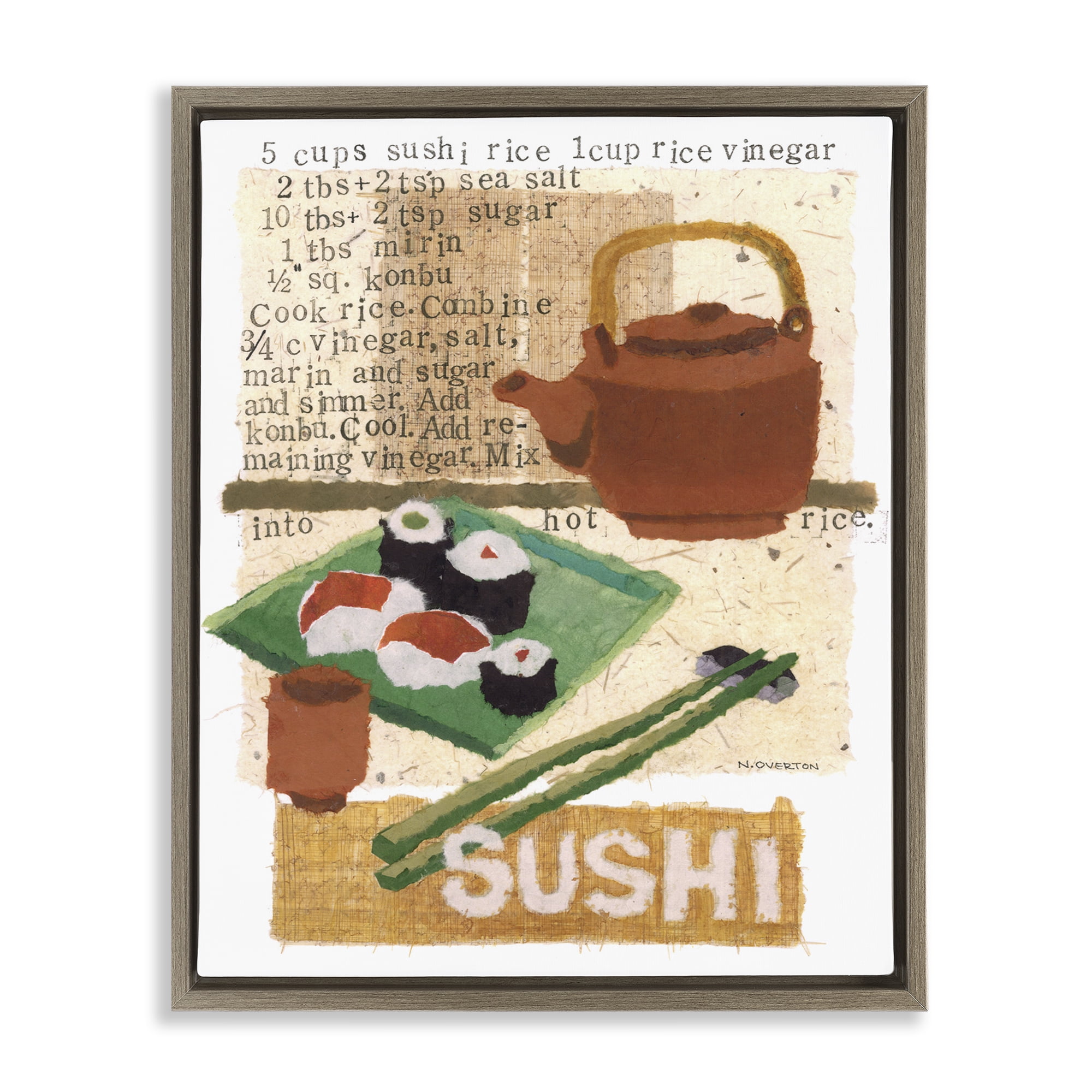 Stupell Industries Traditional Sushi Recipe Food & Beverage Painting Brown Floater Framed Art Print Wall Art, 25 x 31