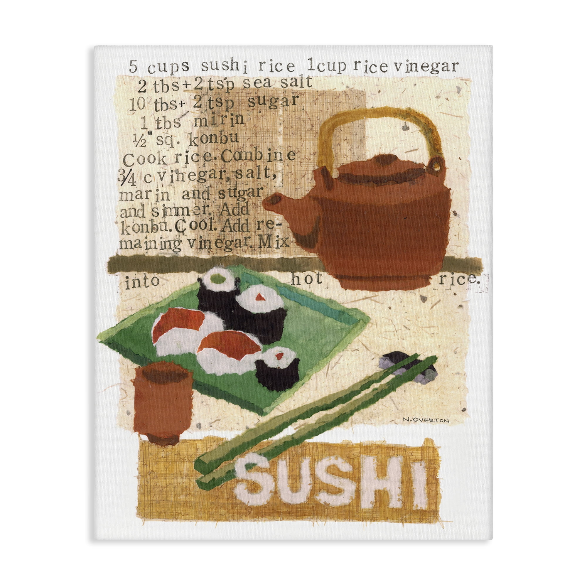 Stupell Industries Traditional Sushi Recipe Food & Beverage Painting Gallery Wrapped Canvas Art Print Wall Art, 16 x 20