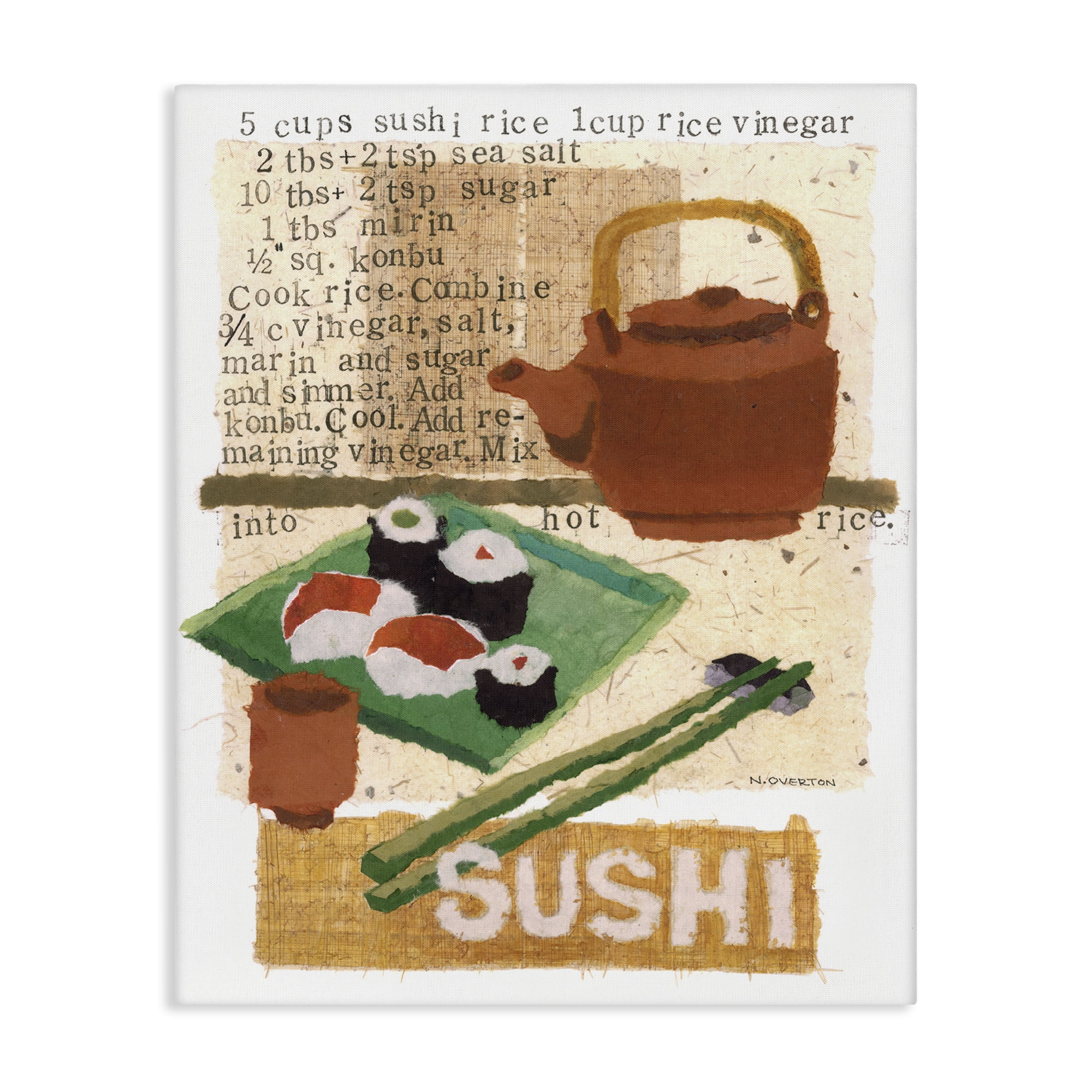 Stupell Industries Traditional Sushi Recipe Food & Beverage Painting Gallery Wrapped Canvas Art Print Wall Art, 36 x 48