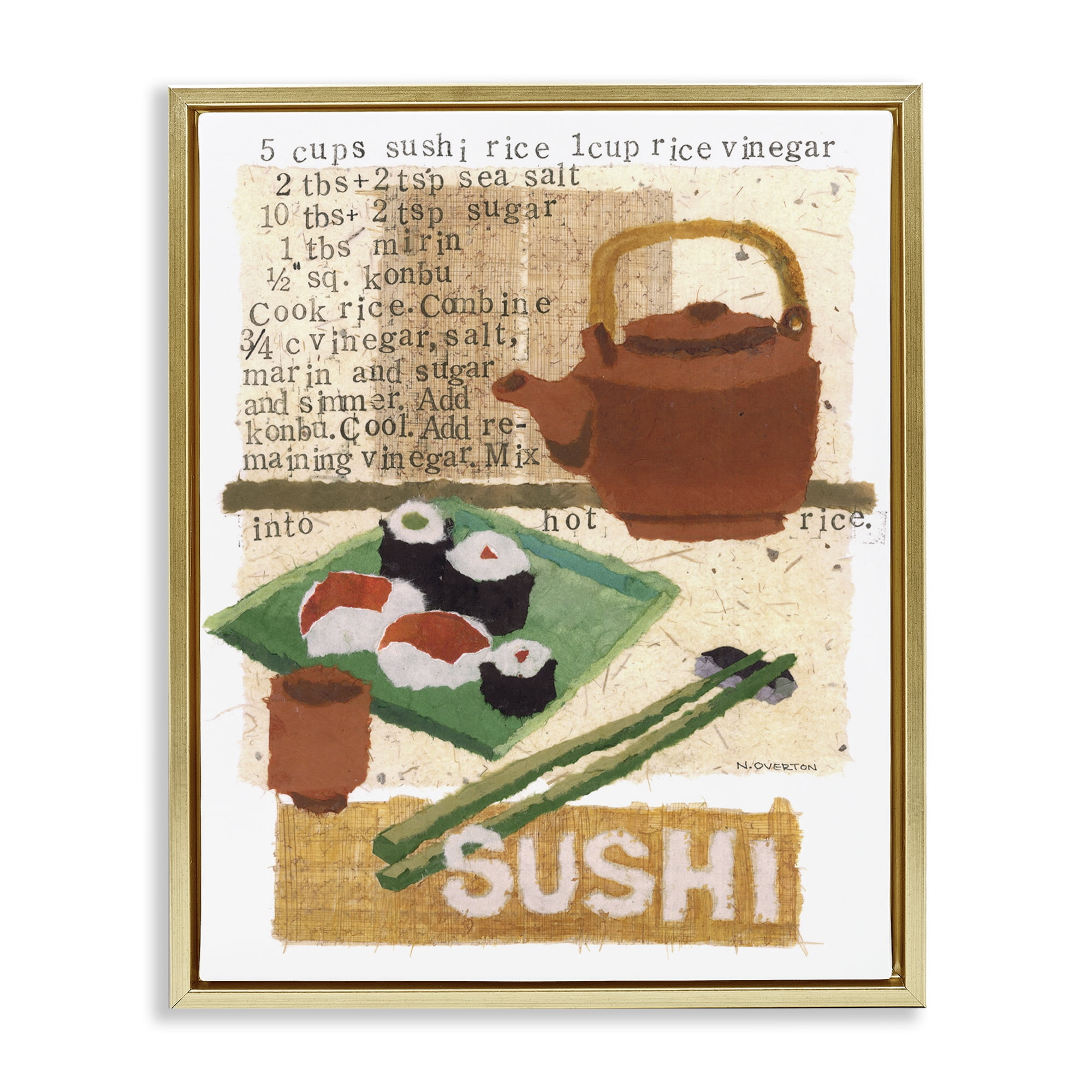 Stupell Industries Traditional Sushi Recipe Food & Beverage Painting Gold Floater Framed Art Print Wall Art, 25 x 31