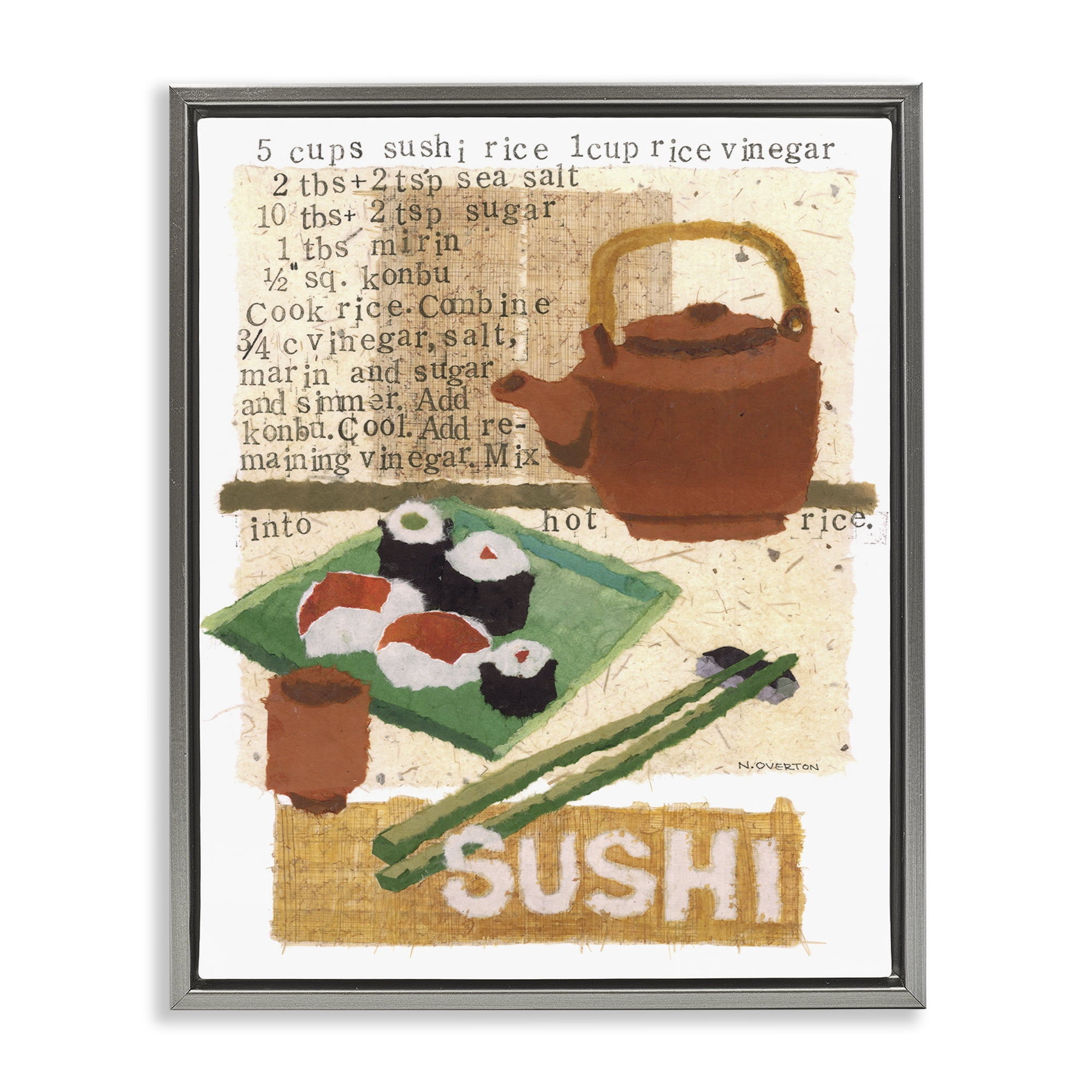 Stupell Industries Traditional Sushi Recipe Food & Beverage Painting Gray Floater Framed Art Print Wall Art, 17 x 21