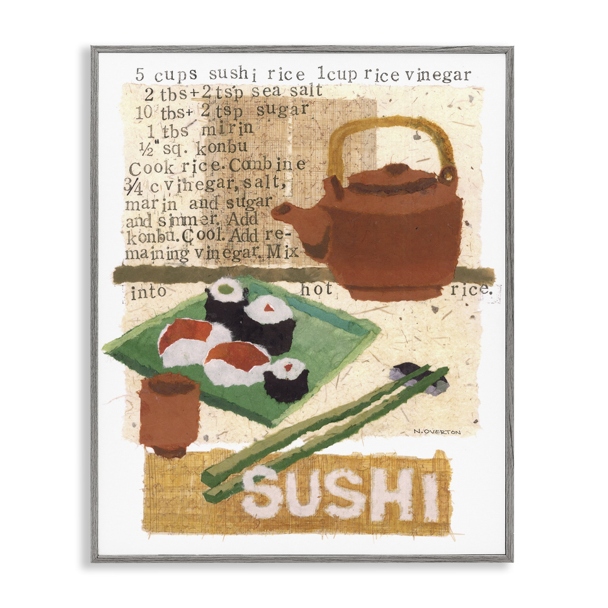 Stupell Industries Traditional Sushi Recipe Food & Beverage Painting Gray Framed Art Print Wall Art, 24 x 30