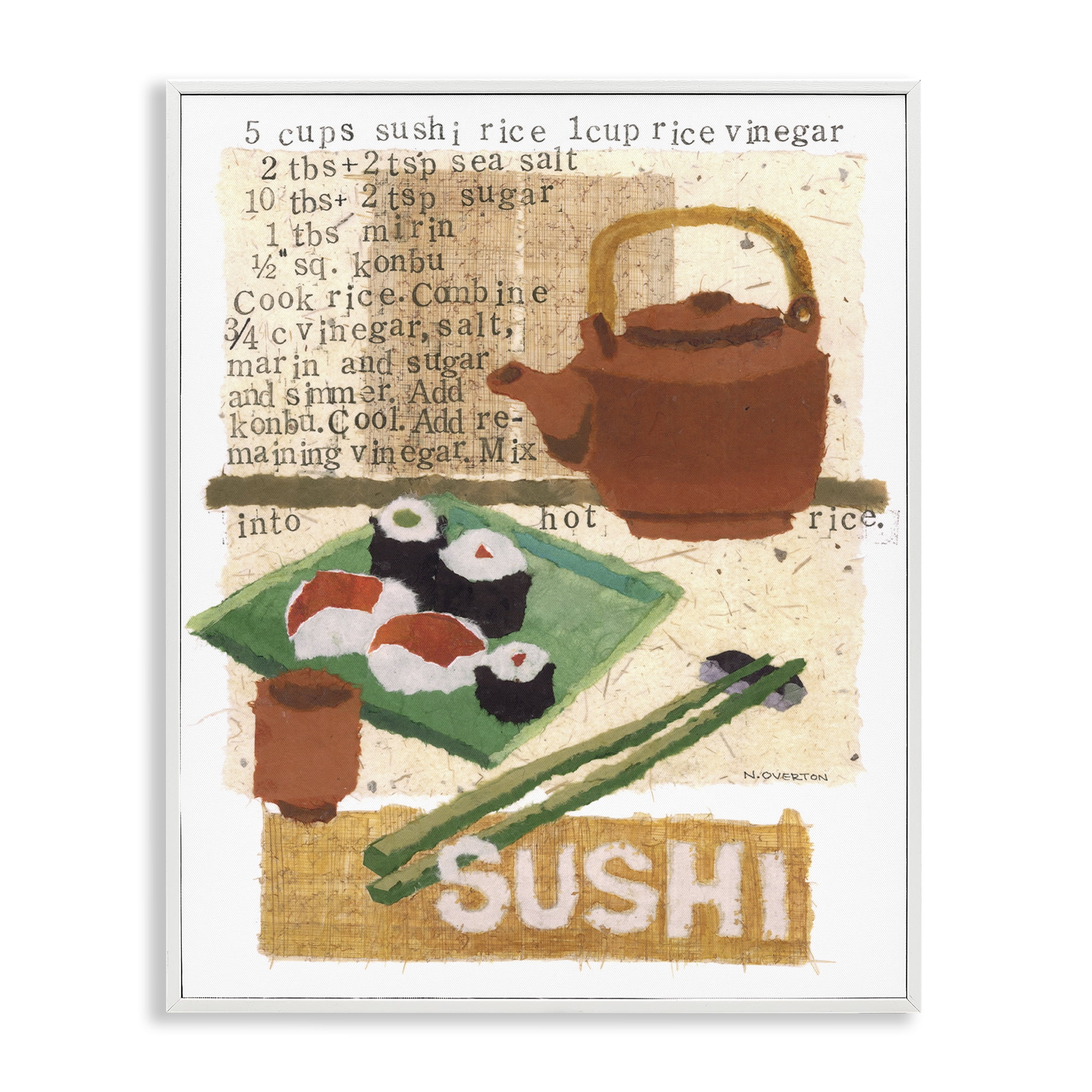 Stupell Industries Traditional Sushi Recipe Food & Beverage Painting White Framed Art Print Wall Art, 16 x 20