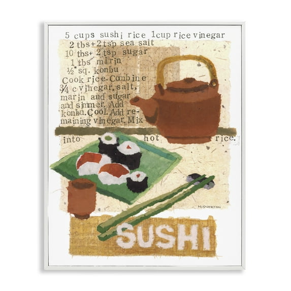 Stupell Industries Traditional Sushi Recipe Food & Beverage Painting White Framed Art Print Wall Art, 24 x 30