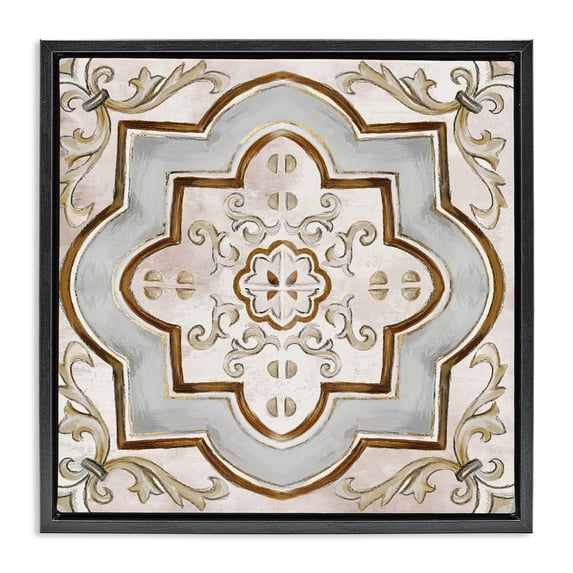 Stupell Industries Traditional Traditional Symmetrical Tile Black Floating Frame Canvas Art, 18 x 18, by Eli Jones