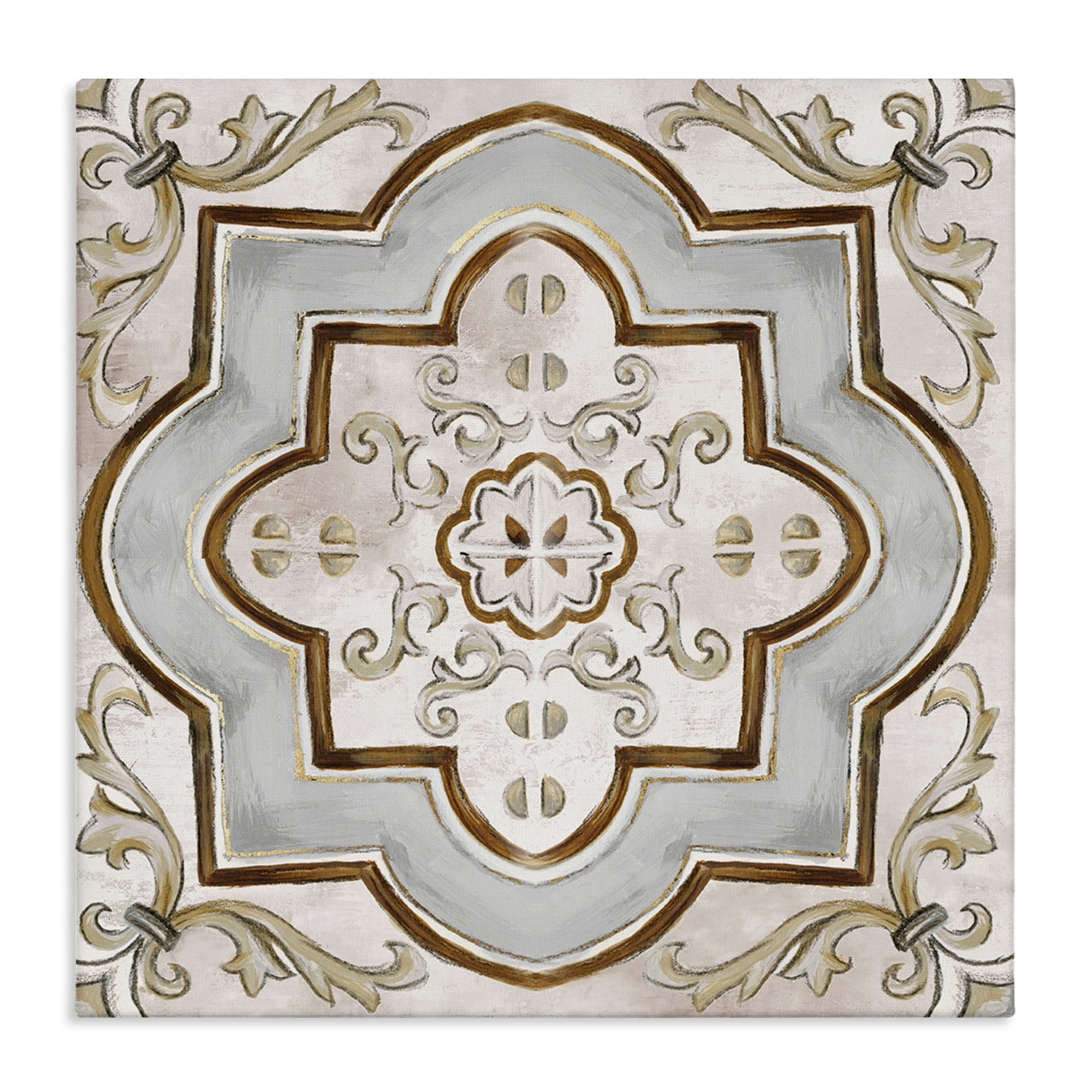 Stupell Industries Traditional Symmetrical Tile Abstract Painting Wrapped Canvas Art Print Wall Art, 30 x 30