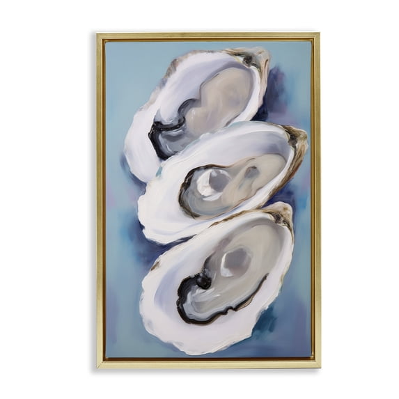 Stupell Industries Traditional Three Oyster Shells Gold Floating Frame Canvas Art, 17 x 25, by Petals Prints Design