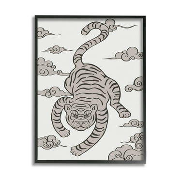 Stupell Industries Traditional Tiger Stripes Cloud Pattern Jungle Animal Graphic Art Black Framed Art Print Wall Art, Design by Ziwei Li