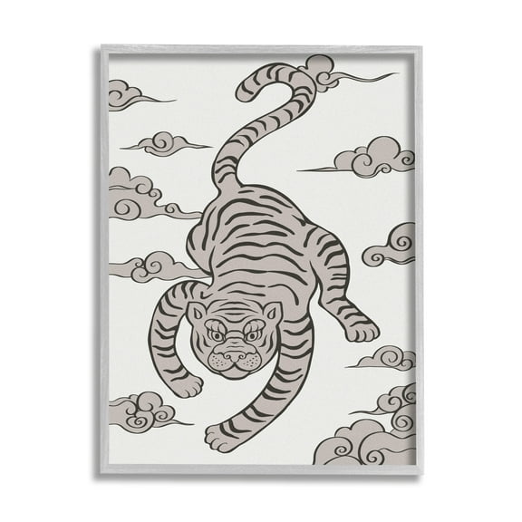 Stupell Industries Traditional Tiger Stripes Cloud Pattern Jungle Animal Graphic Art Gray Framed Art Print Wall Art, Design by Ziwei Li