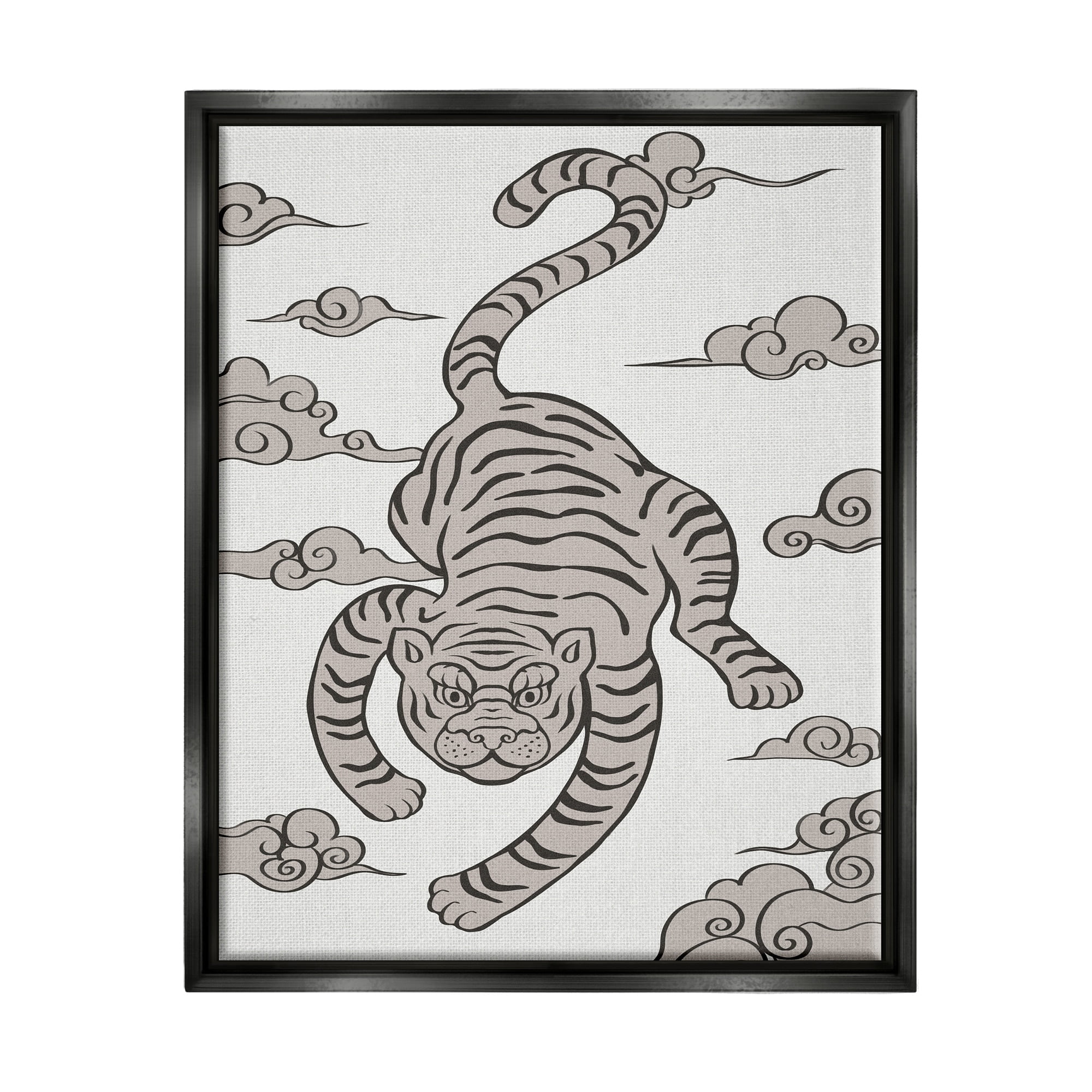 Stupell Industries Traditional Tiger Stripes Cloud Pattern Jungle Animal Graphic Art Jet Black Floating Framed Canvas Print Wall Art, Design by Ziwei Li