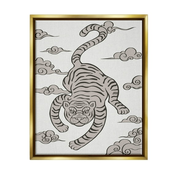 Stupell Industries Traditional Tiger Stripes Cloud Pattern Jungle Animal Graphic Art Metallic Gold Floating Framed Canvas Print Wall Art, Design by Ziwei Li