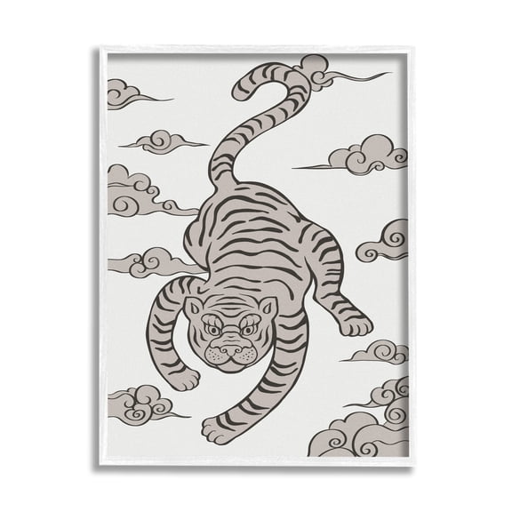 Stupell Industries Traditional Tiger Stripes Cloud Pattern Jungle Animal Graphic Art White Framed Art Print Wall Art, Design by Ziwei Li