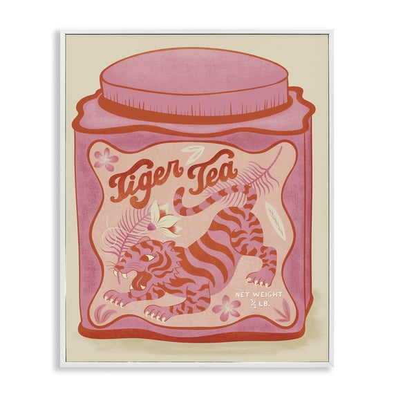 Stupell Industries Traditional Tiger Tea Traditional Style White Framed Giclee Art, 24 x 30, by Carrie Cantwell