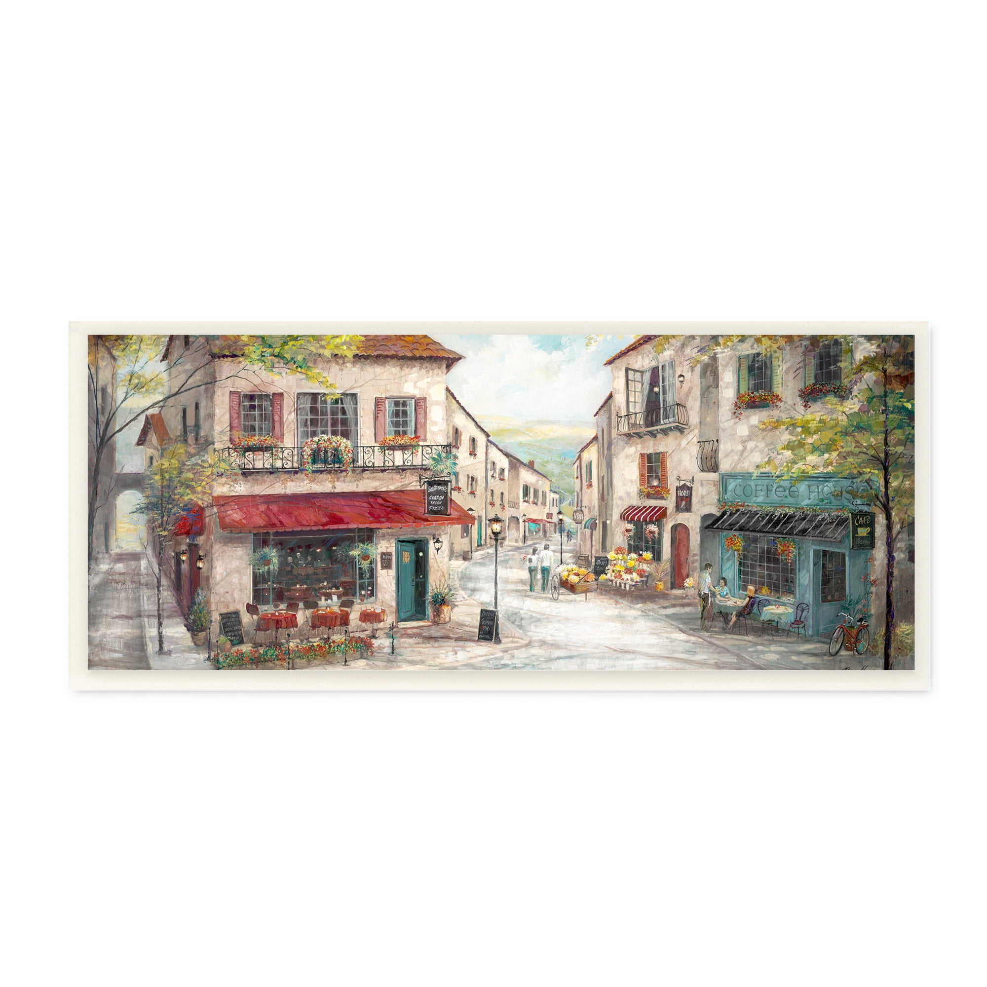 Stupell Industries Traditional Town Square Landscape Vintage Bistro Architecture, 17 x 7, Design by Ruane Manning