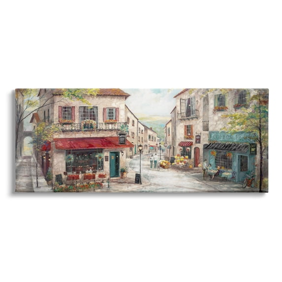 Stupell Industries Traditional Town Square Landscape Vintage Bistro Architecture, 40 x 17, Design by Ruane Manning