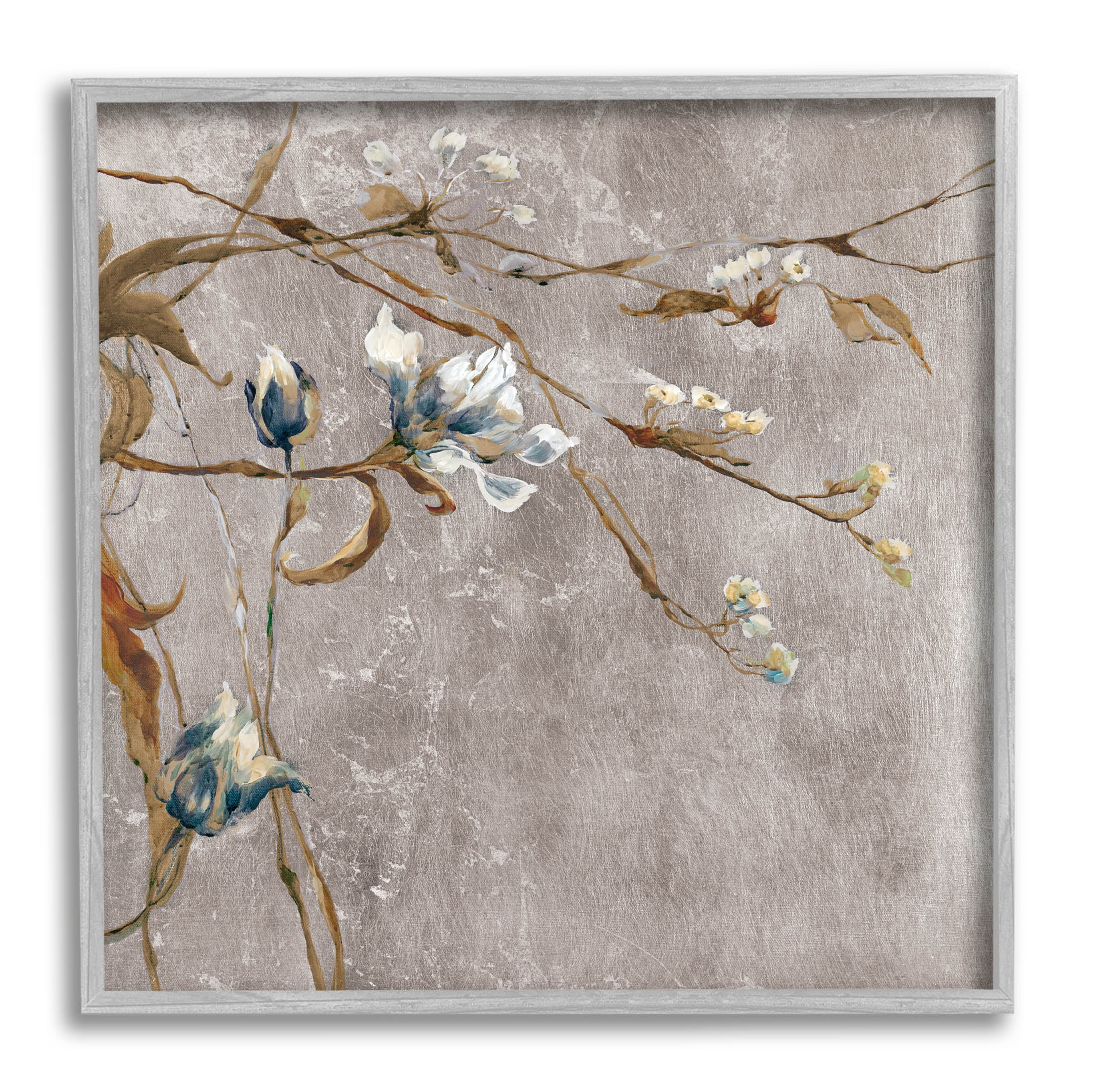 Stupell Industries Traditional Tree Flower Buds Graphic Art Gray Framed Art Print Wall Art, Design by Liz Jardine