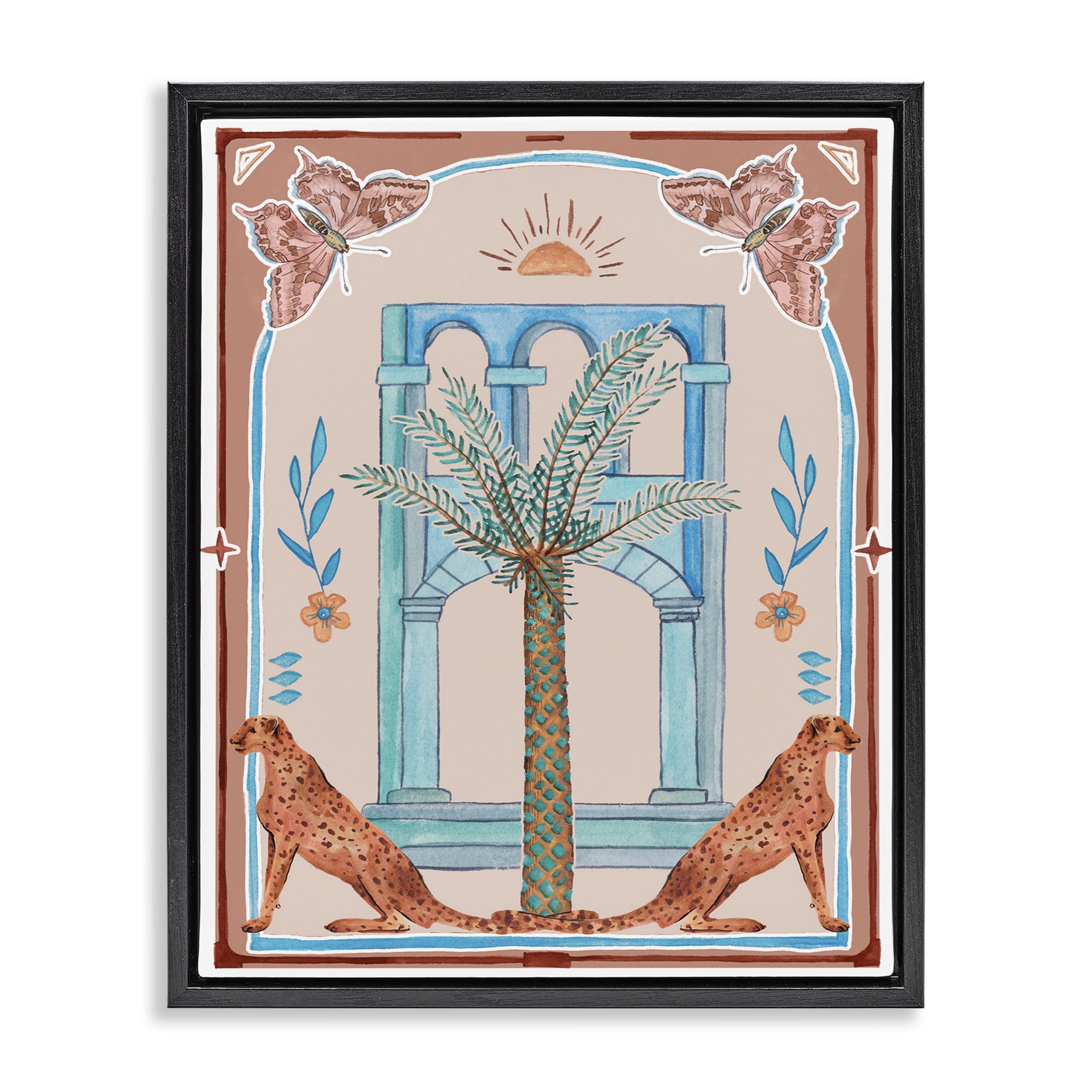 Stupell Industries Traditional Tropics Architecture Animals & Insects Painting Black Floater Framed Canvas Art Print Wall Art, 17 x 21