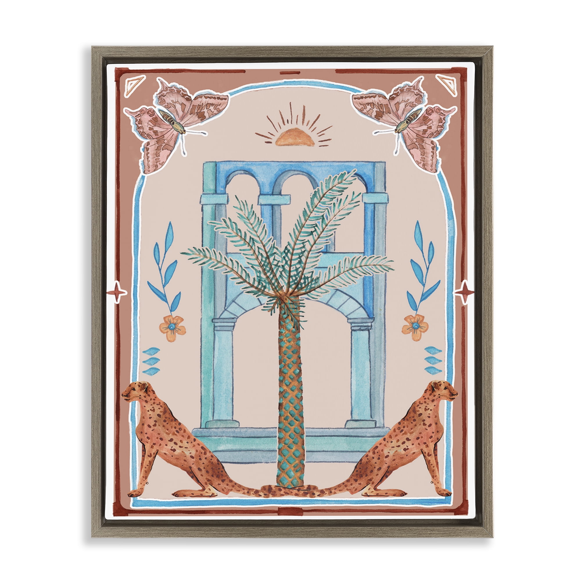 Stupell Industries Traditional Tropics Architecture Animals & Insects Painting Brown Floater Framed Canvas Art Print Wall Art, 25 x 31