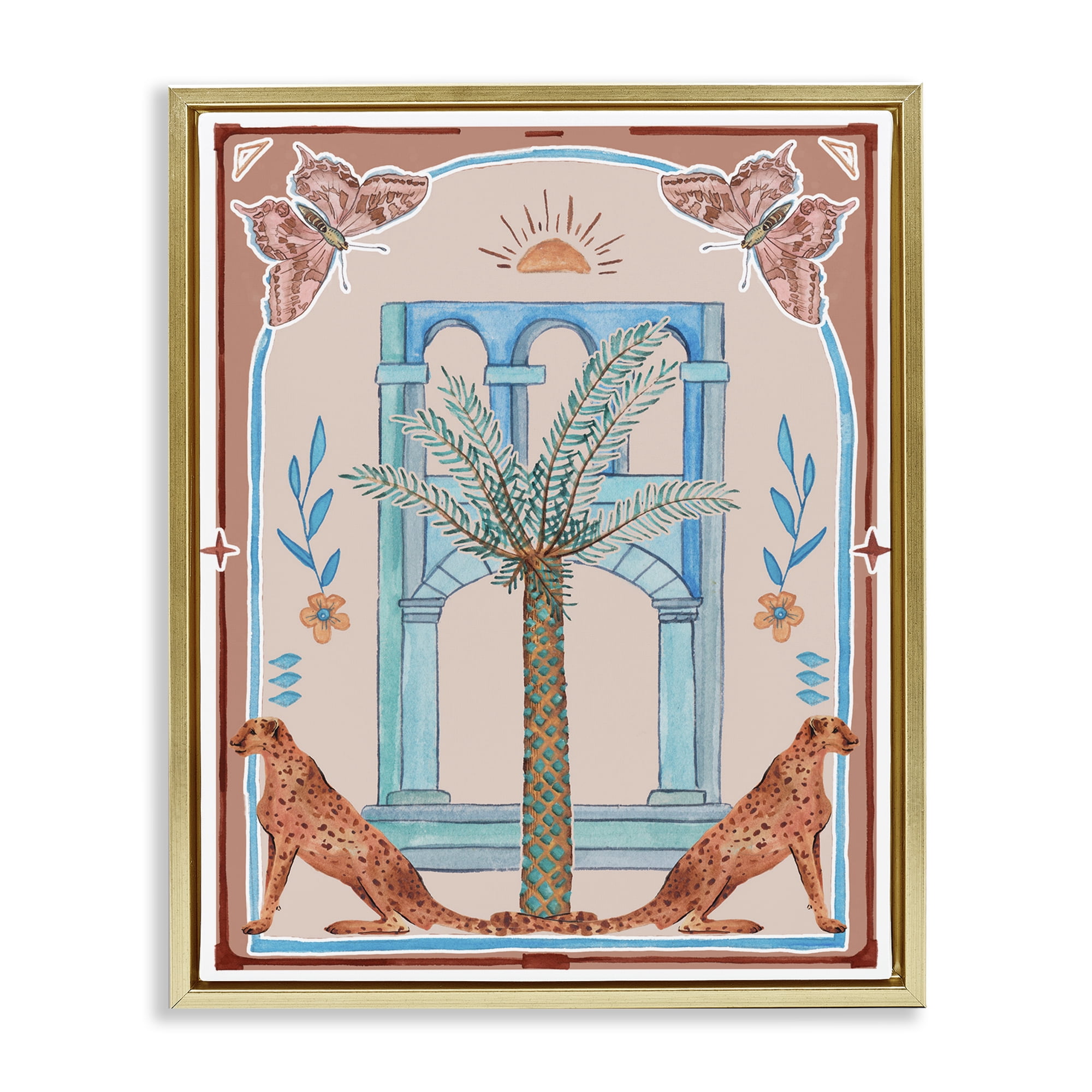 Stupell Industries Traditional Tropics Architecture Animals & Insects Painting Gold Floater Framed Canvas Art Print Wall Art, 25 x 31