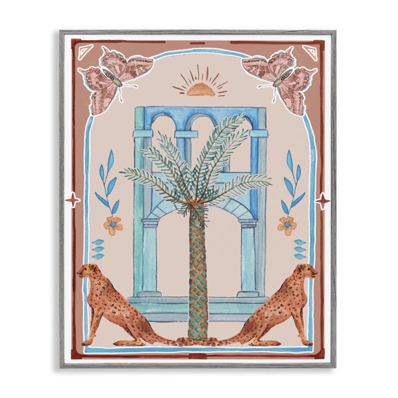 Stupell Industries Traditional Tropics Architecture Animals & Insects Painting Gray Framed Art Print Wall Art, 11 x 14