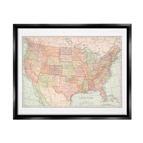 Stupell Industries Traditional USA Map Travel & Places Painting Black Floater Framed Art Print Wall Art, 21 x 17