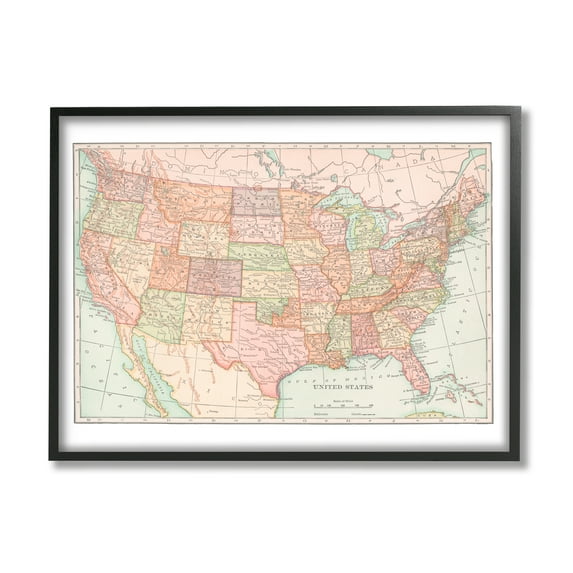 Stupell Industries Traditional USA Map Travel & Places Painting Black Framed Art Print Wall Art, 20 x 16