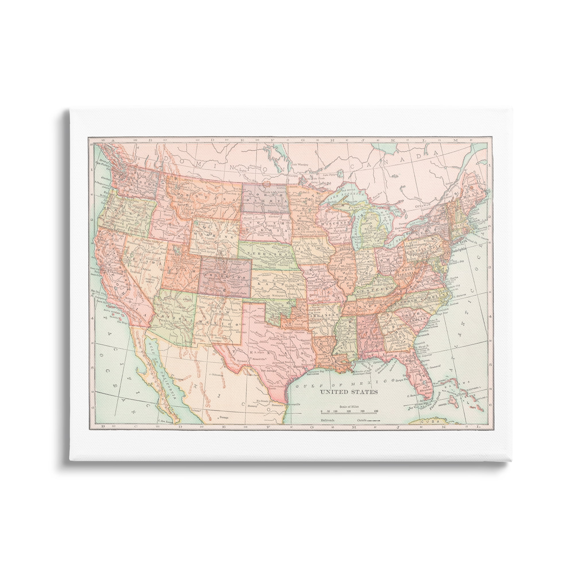 Stupell Industries Traditional USA Map Travel & Places Painting Gallery Wrapped Canvas Print Wall Art, 30 x 24