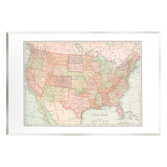 Stupell Industries Traditional USA Map Travel & Places Painting Unframed Art Print Wall Art, 15 x 10