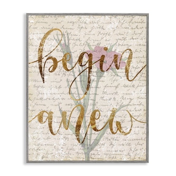 Stupell Industries Traditional Vintage Begin Anew Gray Framed Giclee Art, 24 x 30, by Lil' Rue