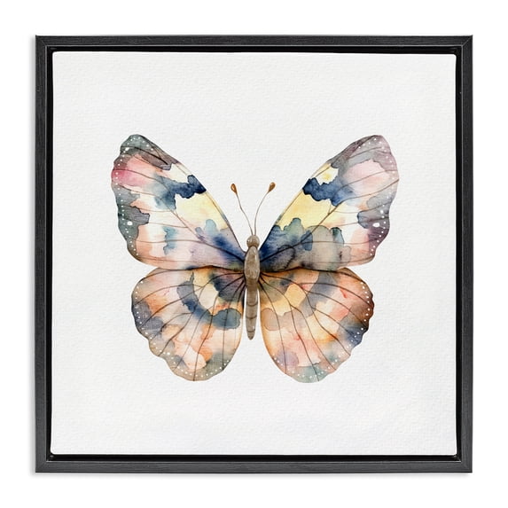 Stupell Industries Transitional Traditional Watercolor Butterfly Black Floating Frame Canvas Art, 18 x 18, by Kim Allen