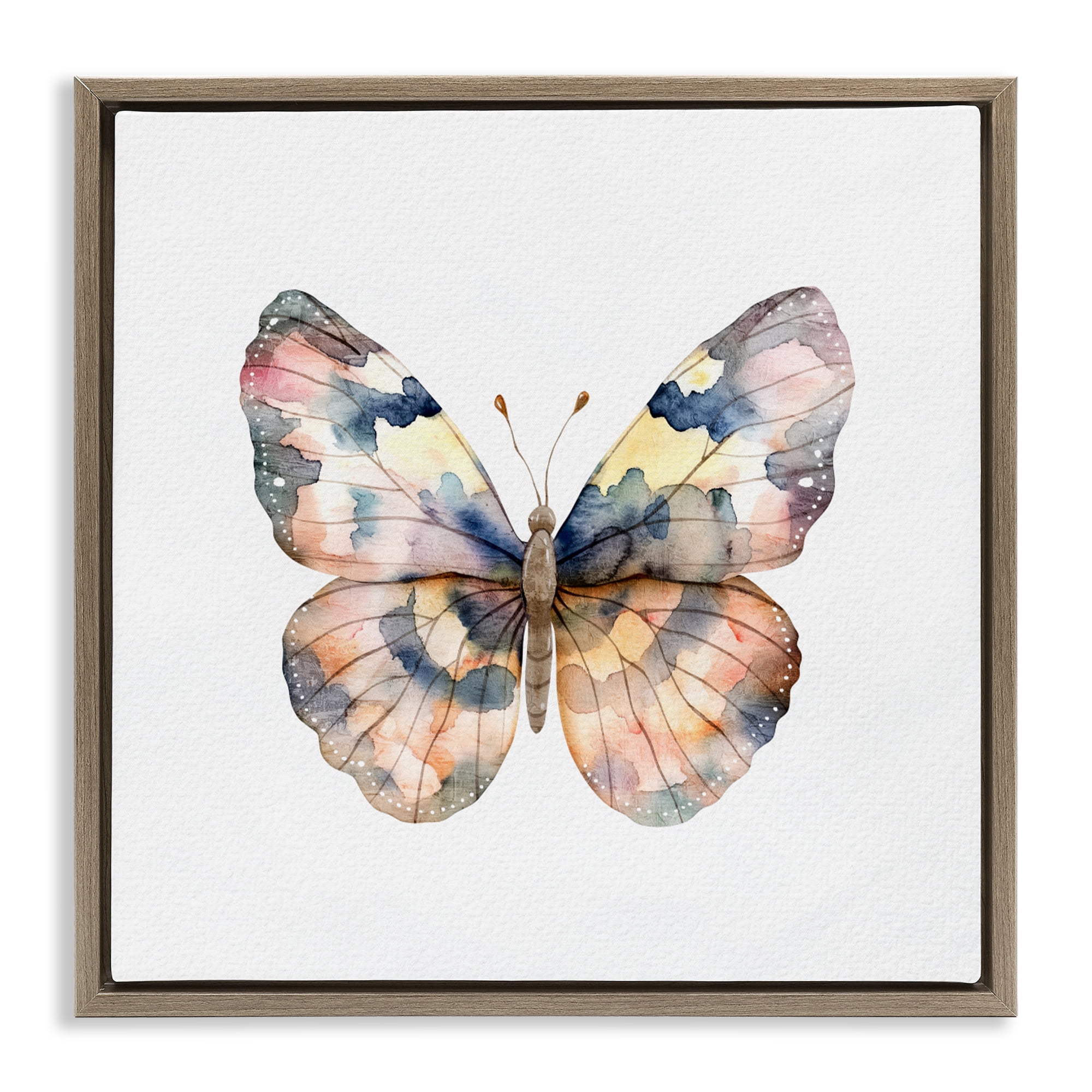 Stupell Industries Traditional Watercolor Butterfly Brown Framed Floater Canvas Wall Art, design by Kim Allen