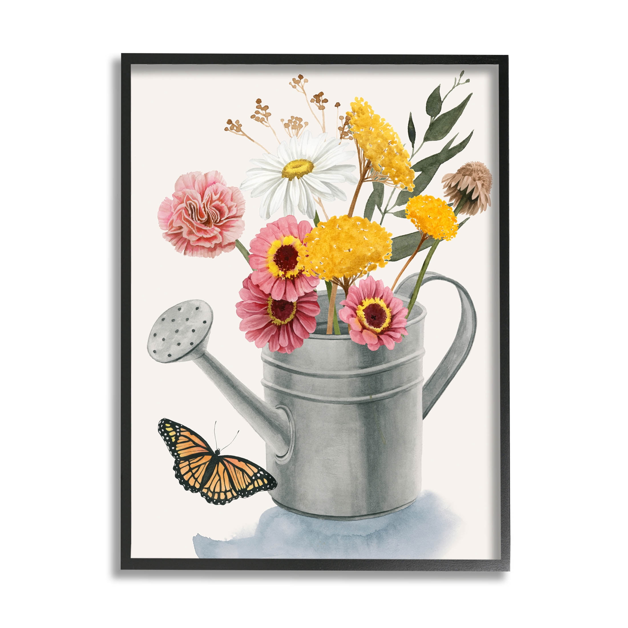 Stupell Industries Traditional Watering Can Flower Bouquet Painting Black Framed Art Print Wall Art, Design by Grace Popp