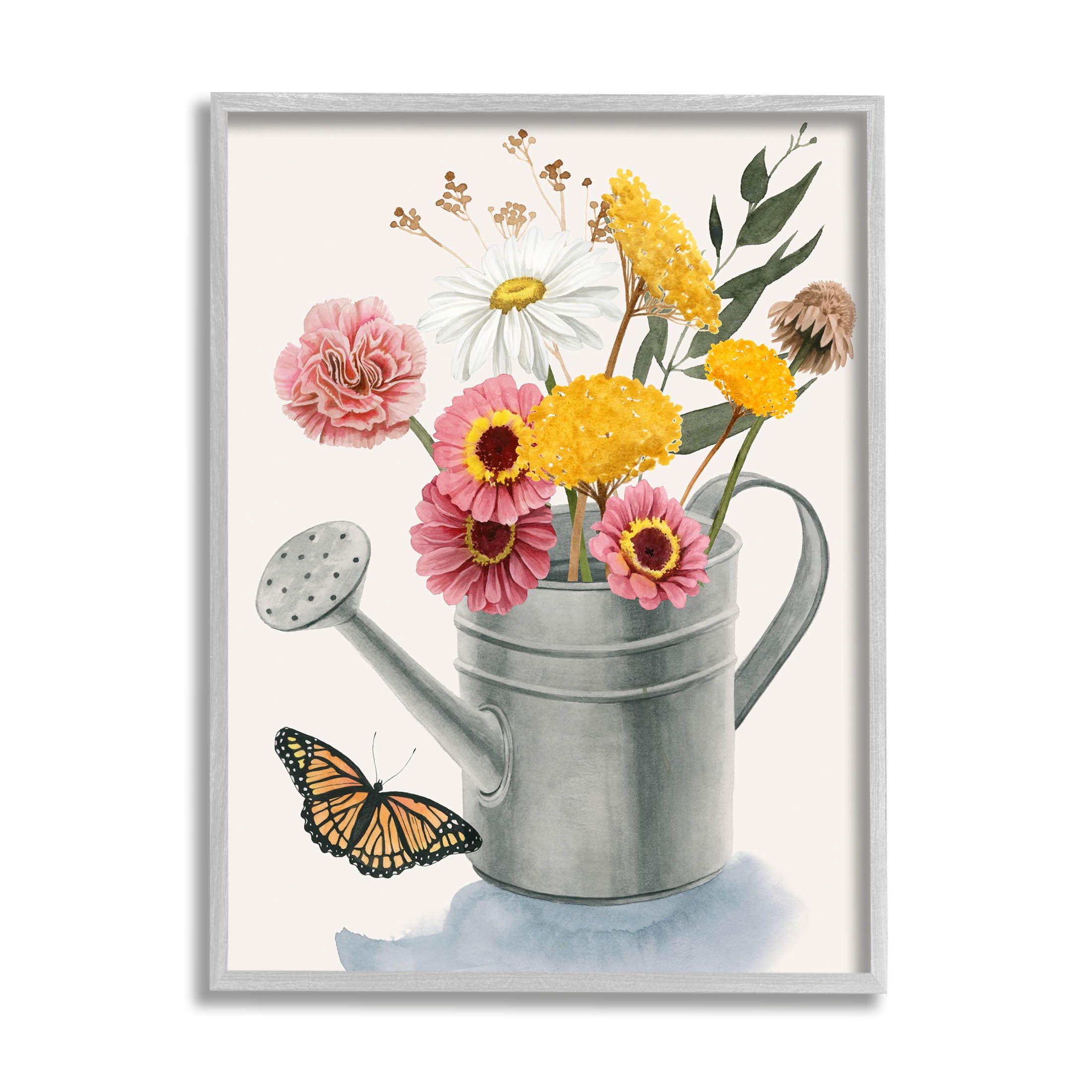 Stupell Industries Traditional Watering Can Flower Bouquet Painting Gray Framed Art Print Wall Art, Design by Grace Popp