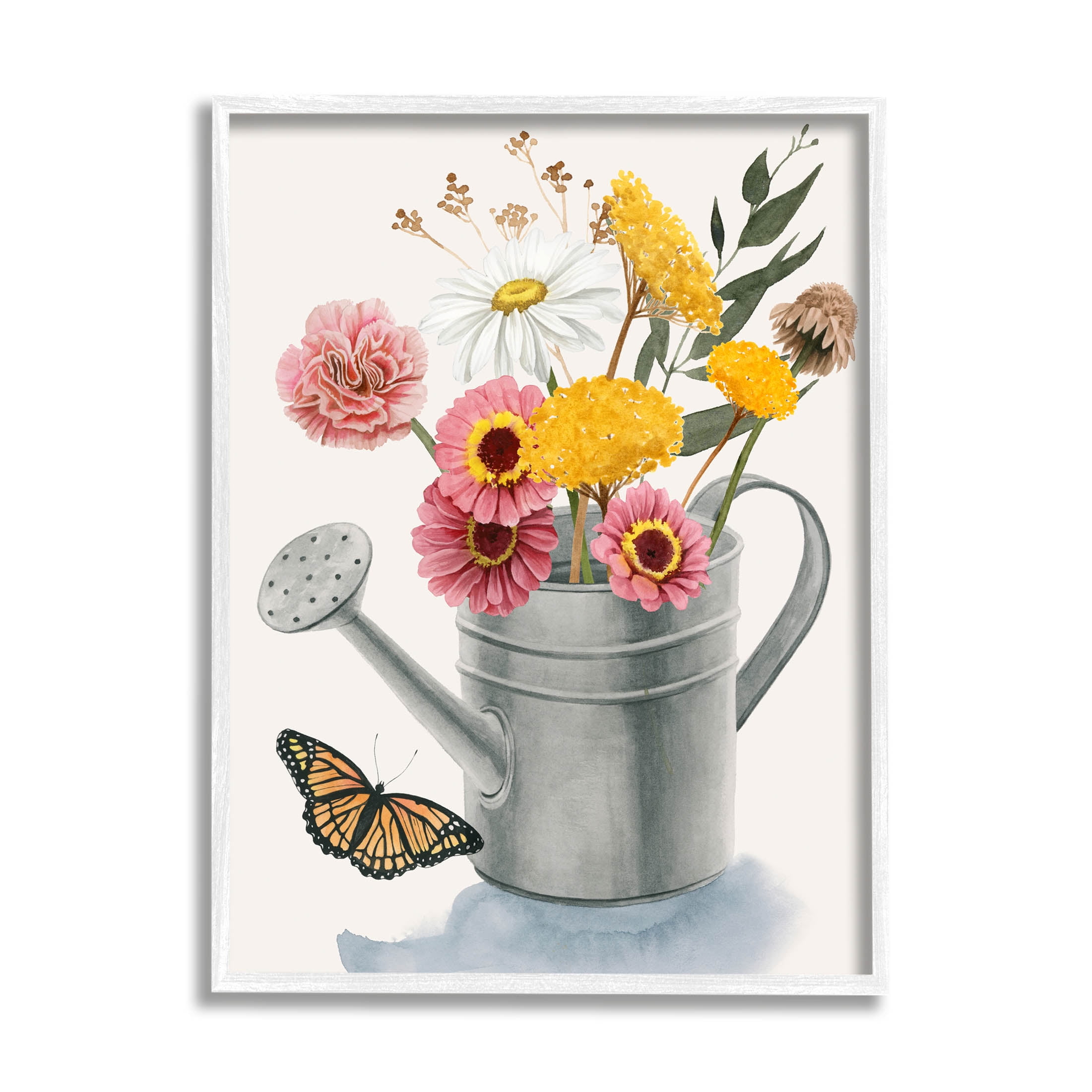 Stupell Industries Traditional Watering Can Flower Bouquet Painting White Framed Art Print Wall Art, Design by Grace Popp