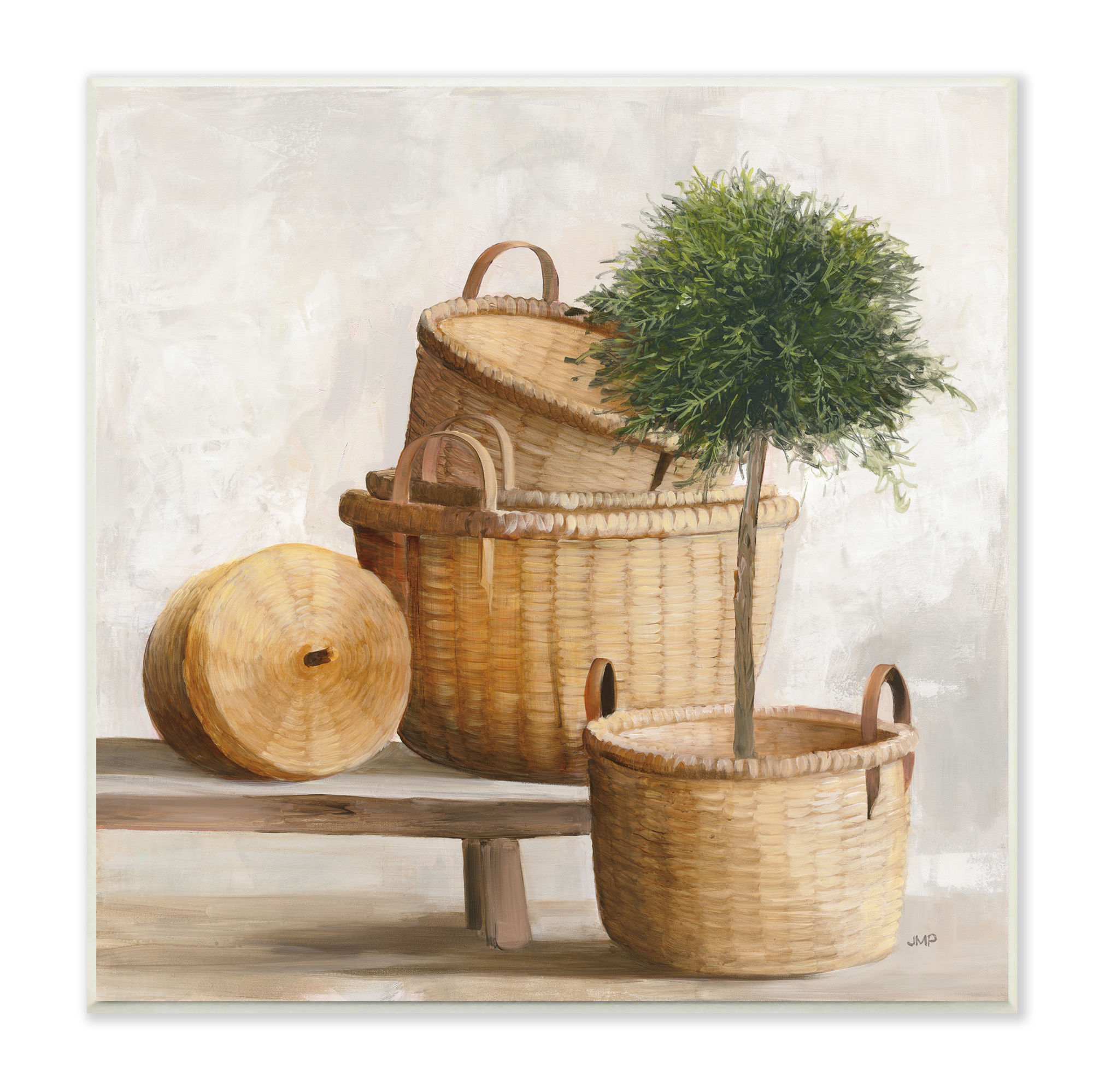Stupell Industries Traditional Whicker Baskets Stacked Still Life Painting, 12 x 12,Design by Julia Purinton