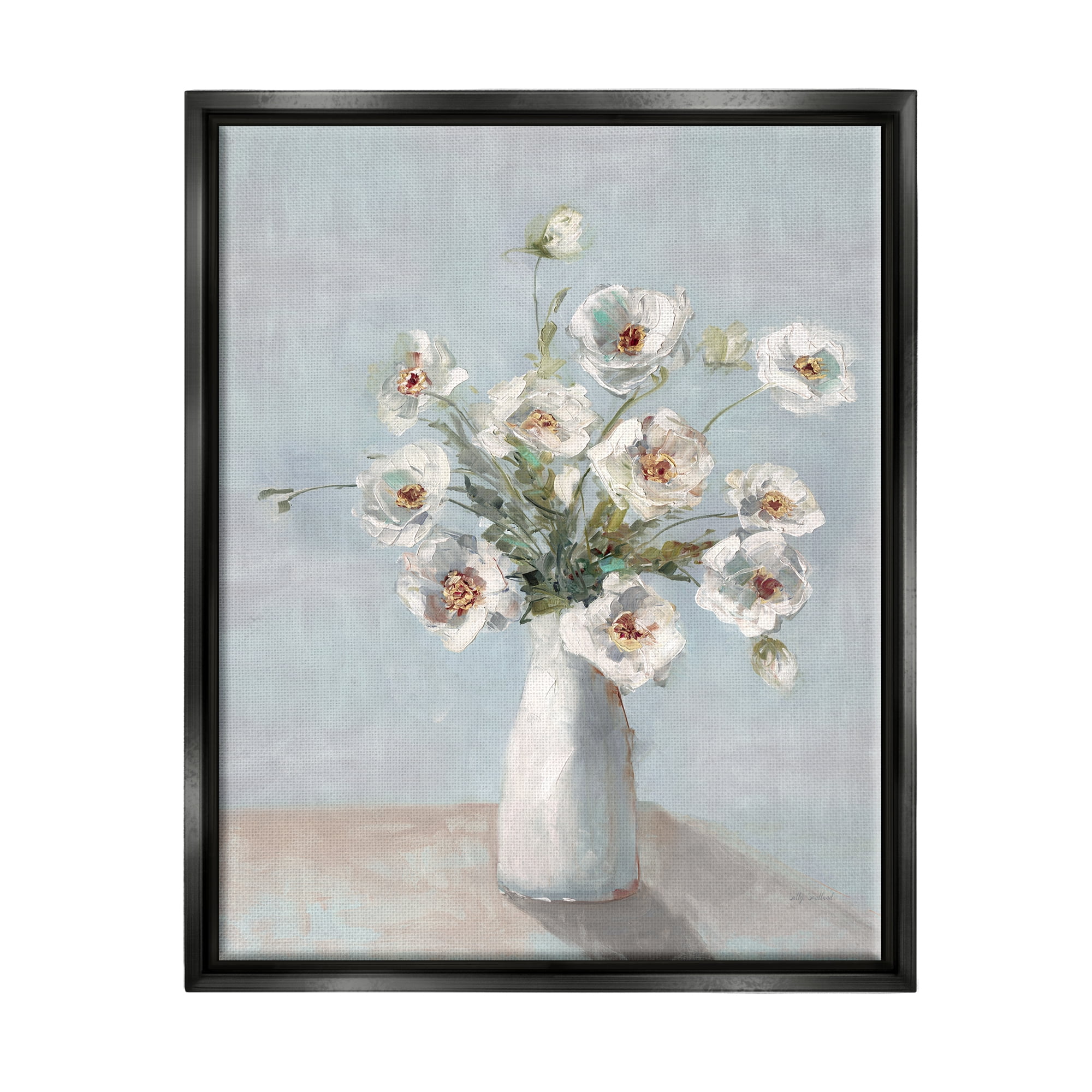 Stupell Industries Traditional White Blooms Botanical & Floral Painting Black Floater Framed Canvas Art Print Wall Art, 25 x 31