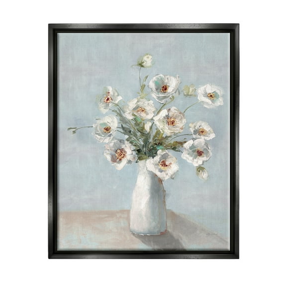 Stupell Industries Traditional White Blooms Botanical & Floral Painting Black Floater Framed Canvas Art Print Wall Art, 25 x 31