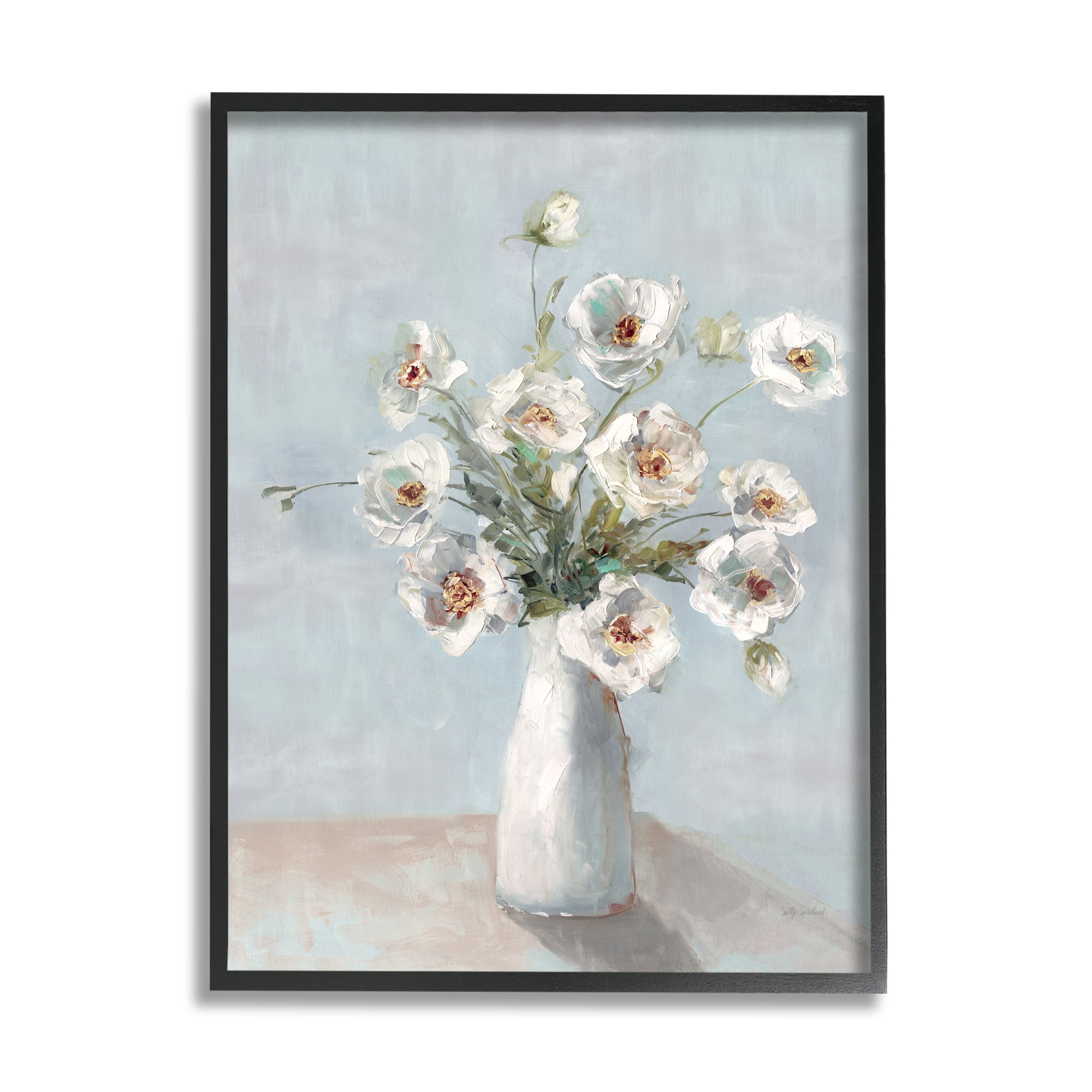 Stupell Industries Traditional White Blooms Botanical & Floral Painting Black Framed Art Print Wall Art, 24 x 30