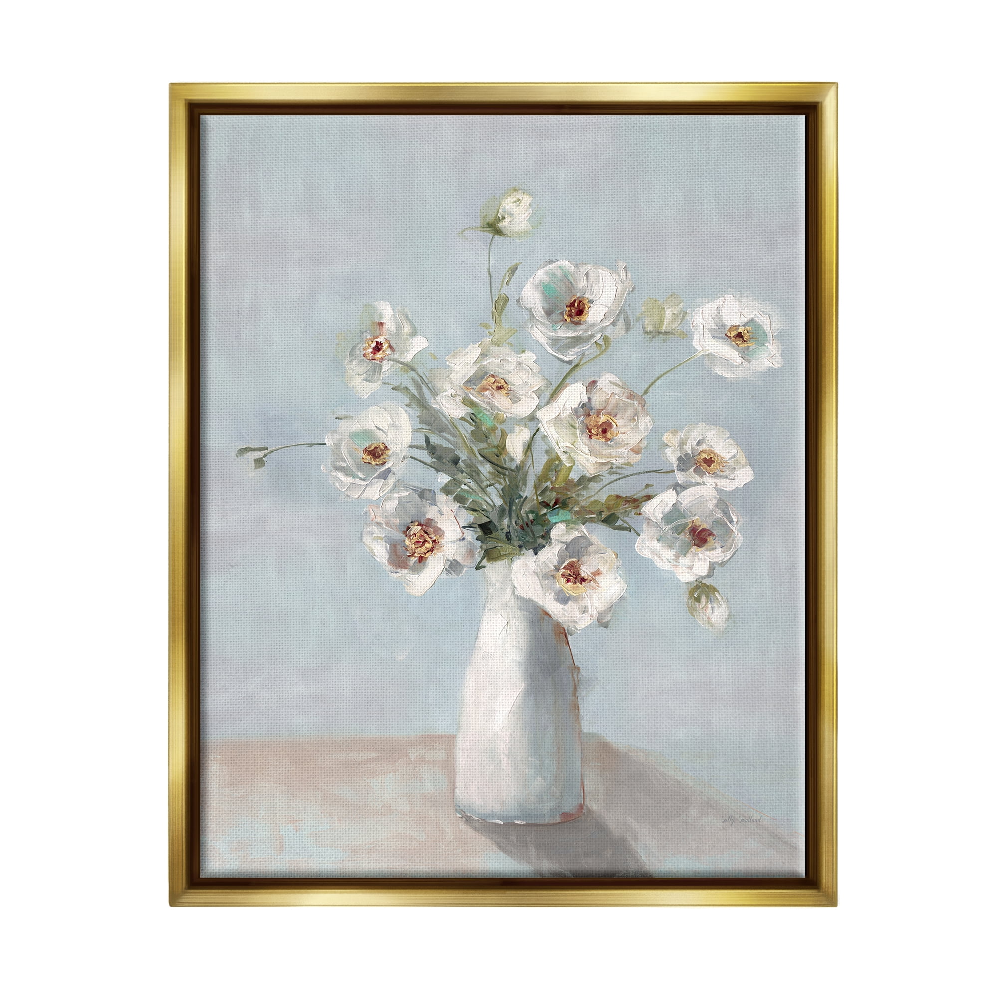 Stupell Industries Traditional White Blooms Botanical & Floral Painting Gold Floater Framed Canvas Art Print Wall Art, 25 x 31