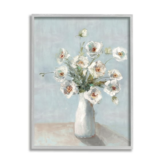 Stupell Industries Traditional White Blooms Botanical & Floral Painting Gray Framed Art Print Wall Art, 11 x 14