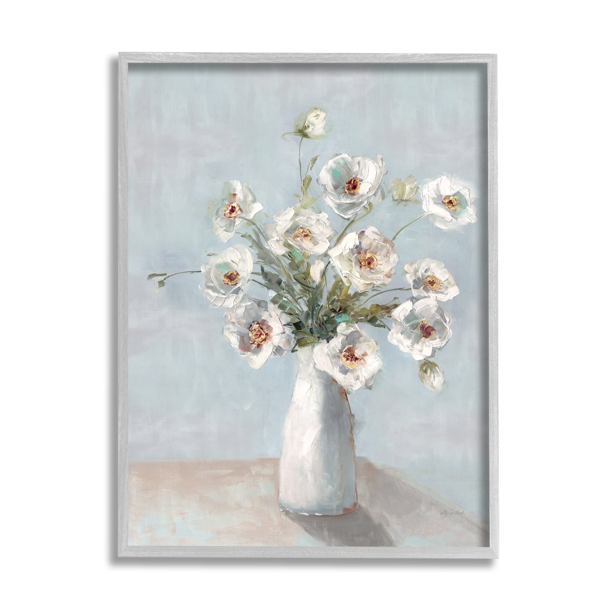 Stupell Industries Traditional White Blooms Botanical & Floral Painting Gray Framed Art Print Wall Art, 24 x 30