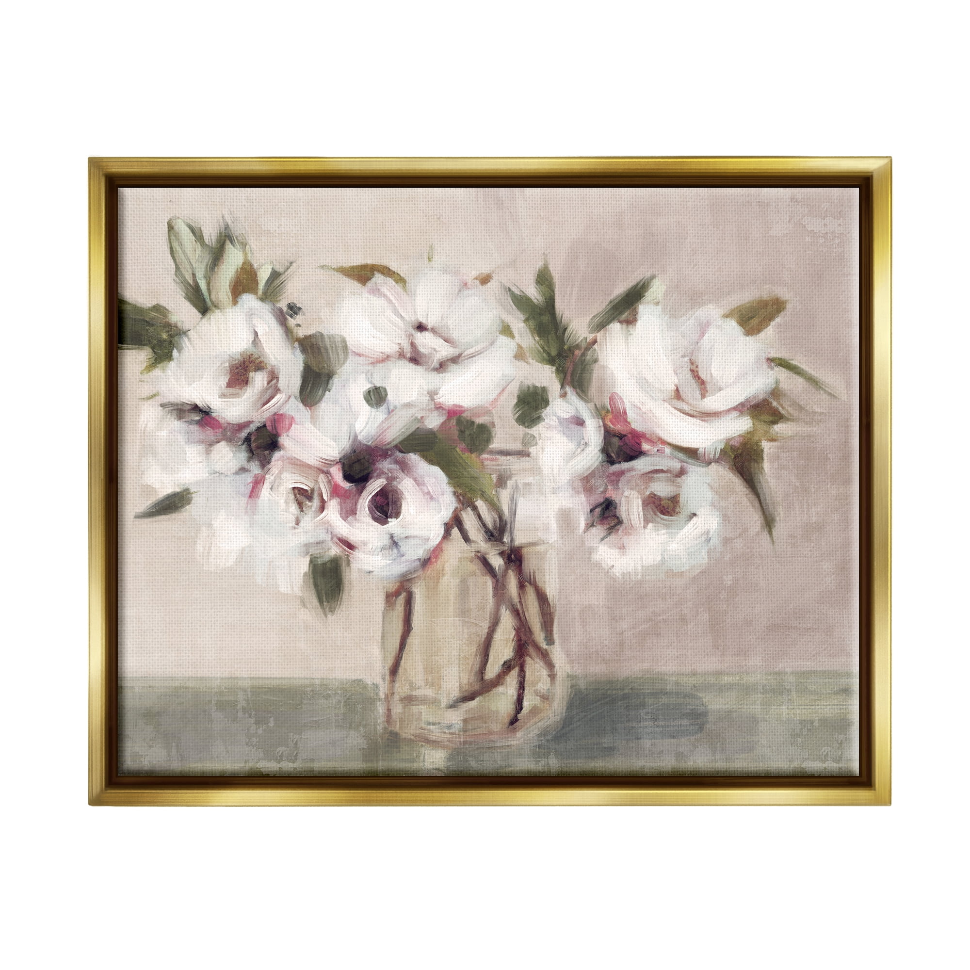 Stupell Industries Traditional White Blooms Bouquet Botanical & Floral Painting Gold Floater Framed Art Print Wall Art