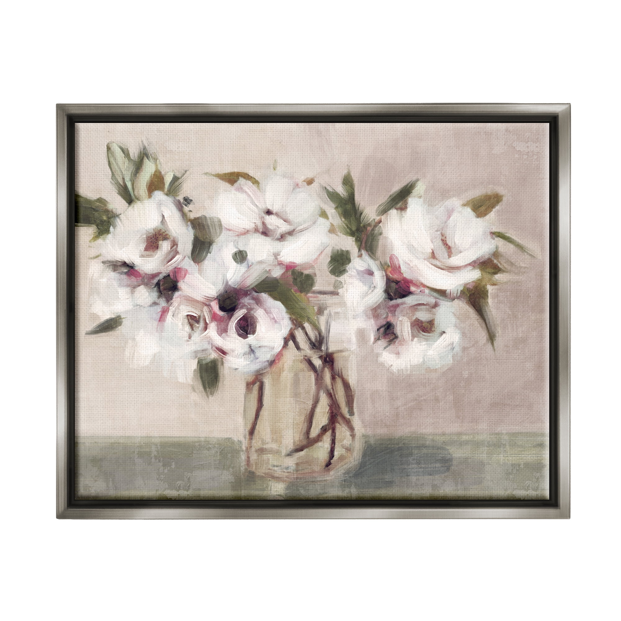 Stupell Industries Traditional White Blooms Bouquet Botanical & Floral Painting Gray Floater Framed Art Print Wall Art
