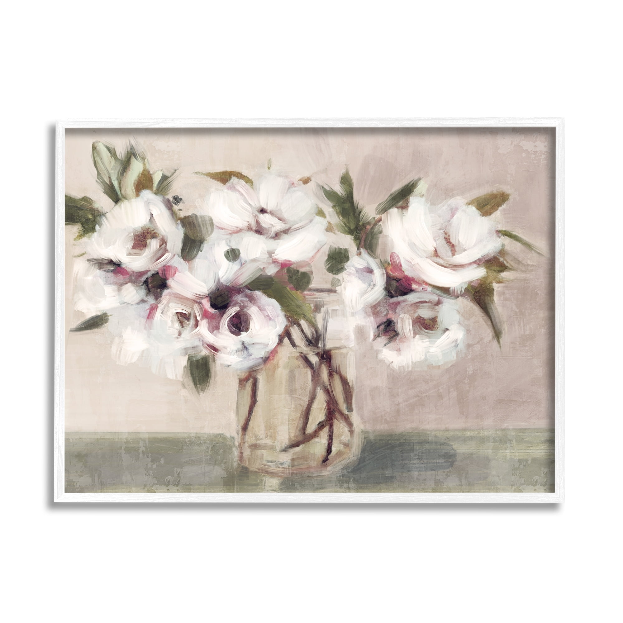 White Framed Traditional Floral Bouquet Painting Print