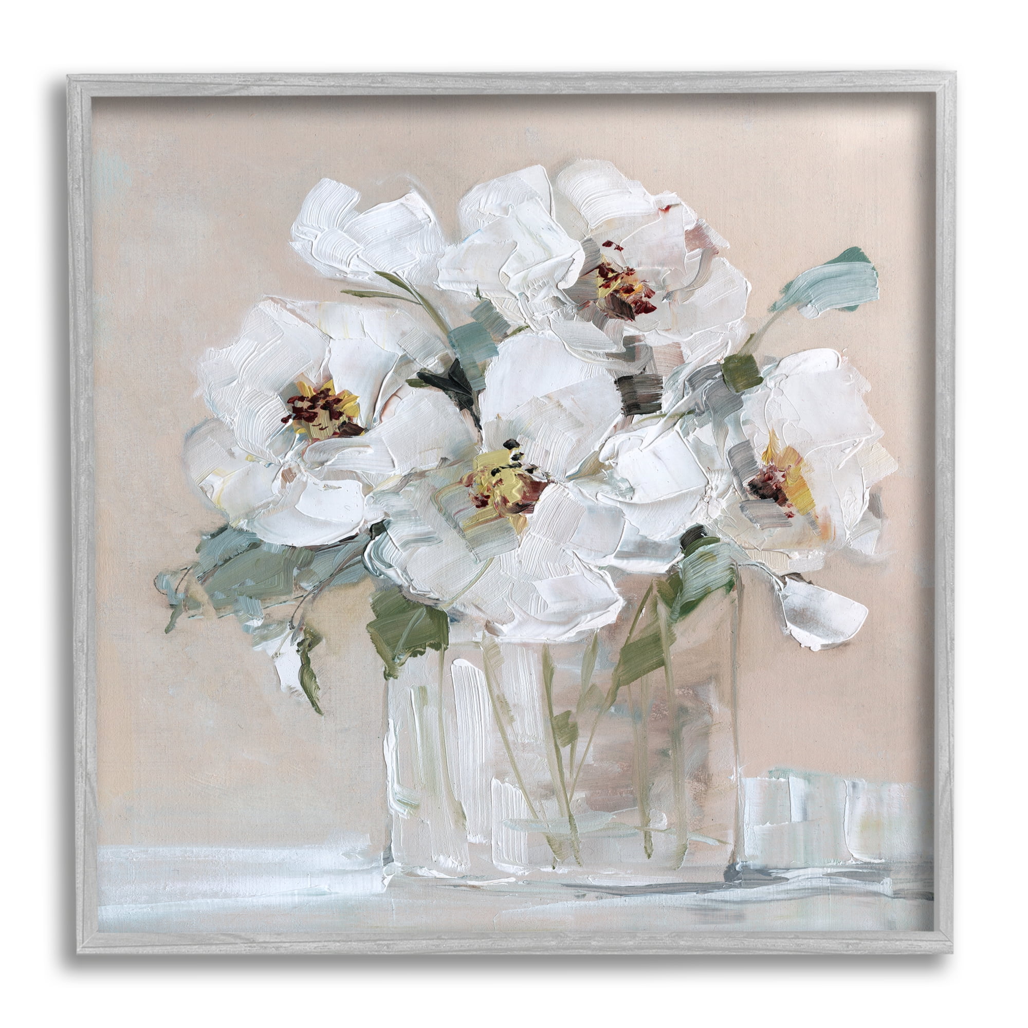 Stupell Industries Traditional White Blooms Flower Arrangement Still Life Painting Gray Framed Art Print Wall Art, Design by Sally Swatland